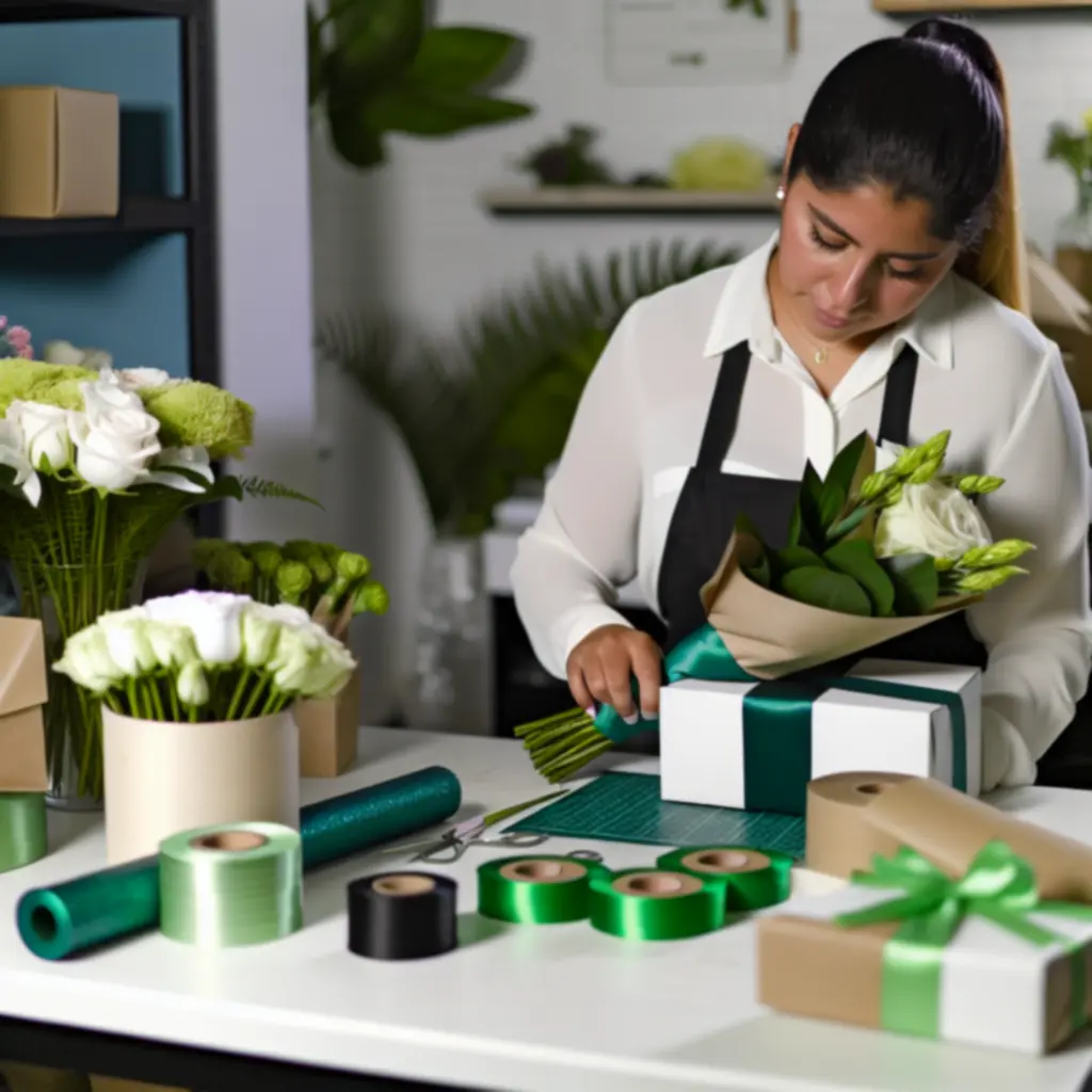 Virágcsokrok szakszerű csomagolása műhelyben