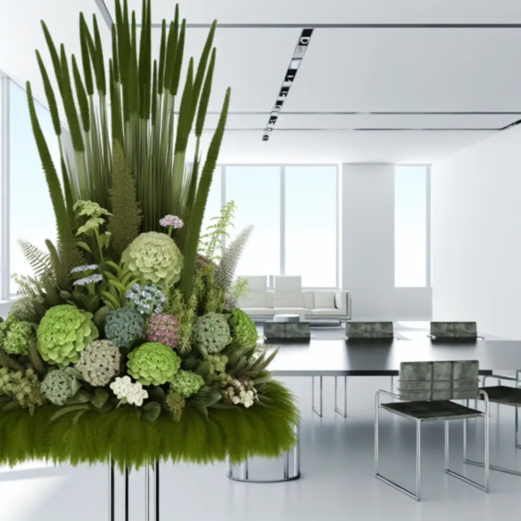 Zöldekben gazdag, urbánus központi dísz modern irodában